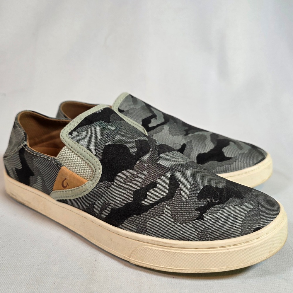 OluKai Pehuea Gray Camo Mesh Slip‎ On Sneakers Womens 8